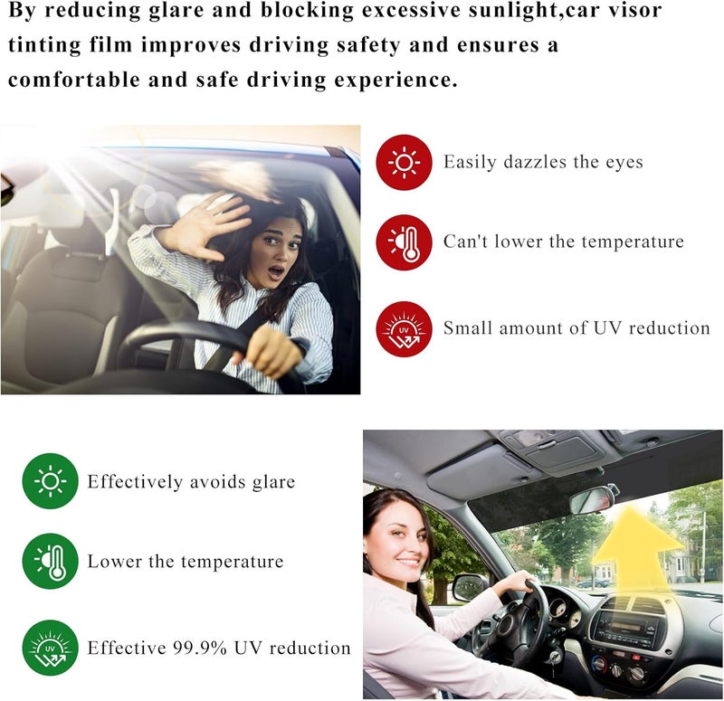YTFRL 2 PCS Windshield Tint Strip, 51.18"×7.87" Car Window Sun Visor Tints Film with Scraper, Universal Front Windscreen Heat Control Tint Strip Styling Decoration for Car Truck SUV RV - Image 5